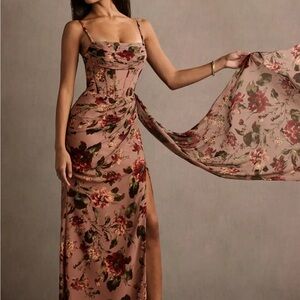 Azazie Floral Maxi Dress - Pink and Red